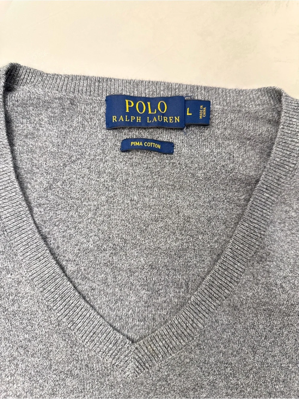 Ralph Lauren Men's Heather Gray V-Neck Sweater Pima cotton